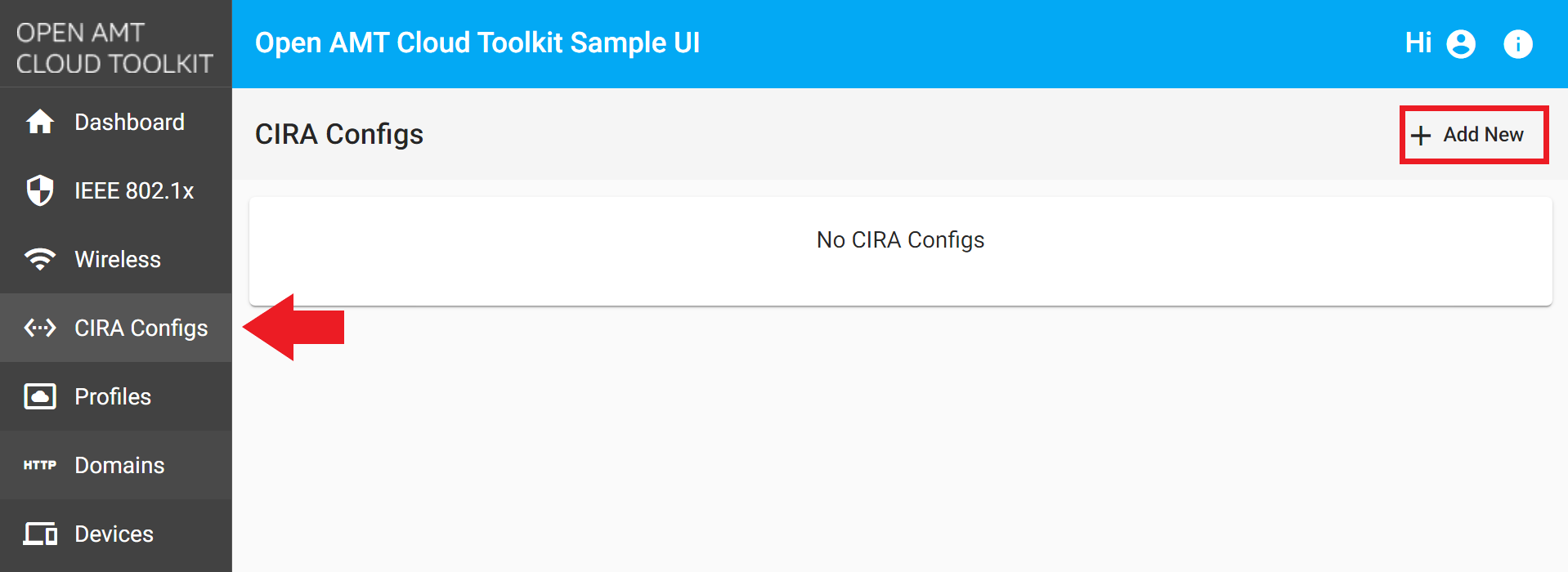 Figure 1: Create a new CIRA Config